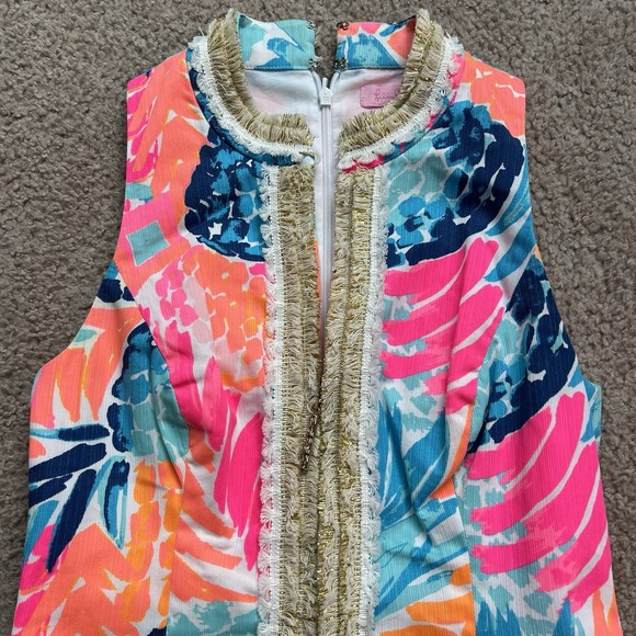 LILLY PULITZER ALEXA SHIFT SLEEVELESS DRESS, Front Zipper MULTI COLORED Size 00 - Picture 12 of 12